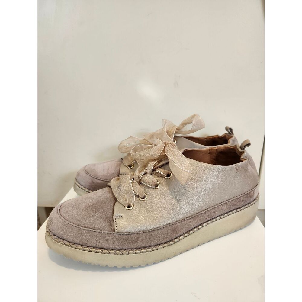 L'Amour Des Pieds "Zaina" Platino Leather Platform Sneakers Sz 9 Ret.$265
